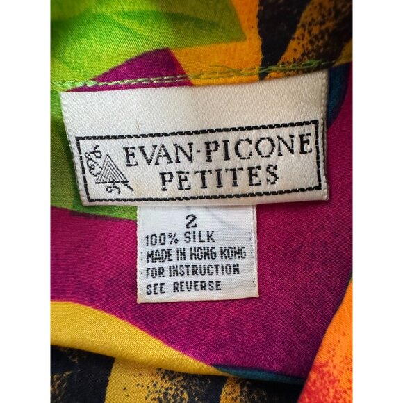 Evan-Picone Petites Size 2 & 4 Vintage 90s Acid Green Silk Floral Two-Piece Skir - Picture 6 of 16